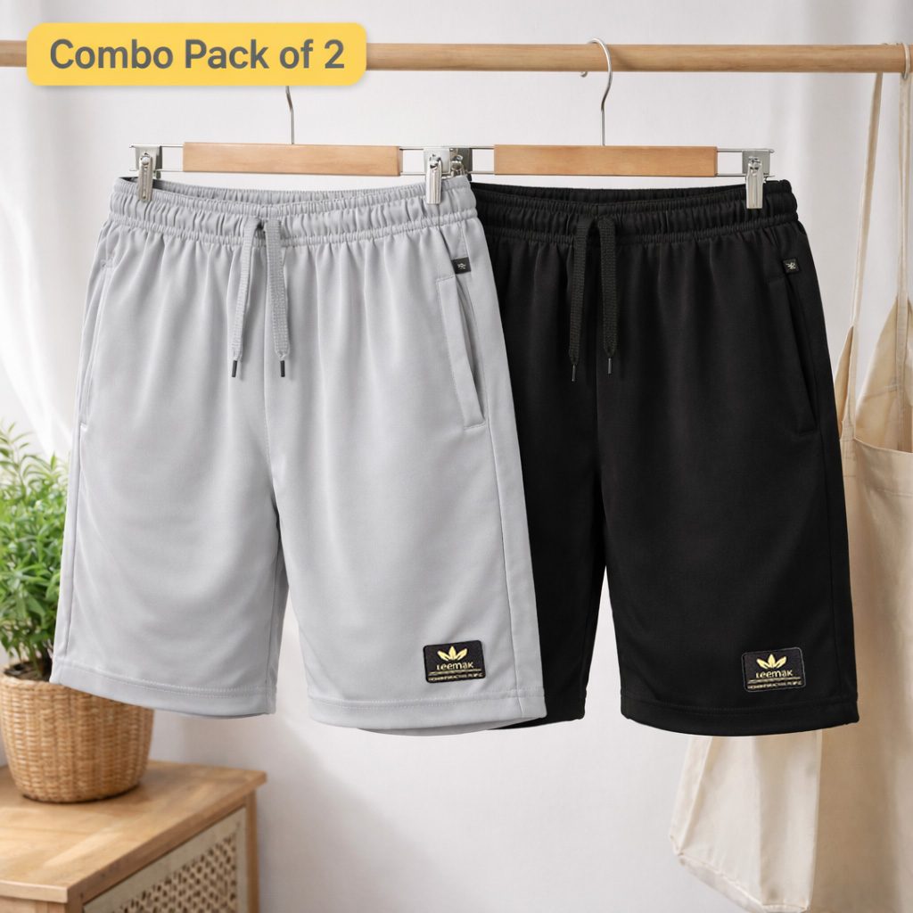 LEEMAK Men Regular Fit Solid Shorts with Side Pockets and Drawstring