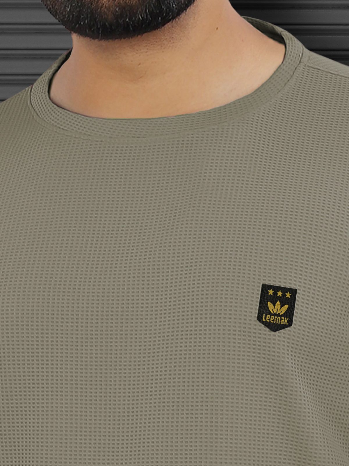 LEEMAK Men's Solid Full Sleeve Round Neck Waffle Texture T-Shirt