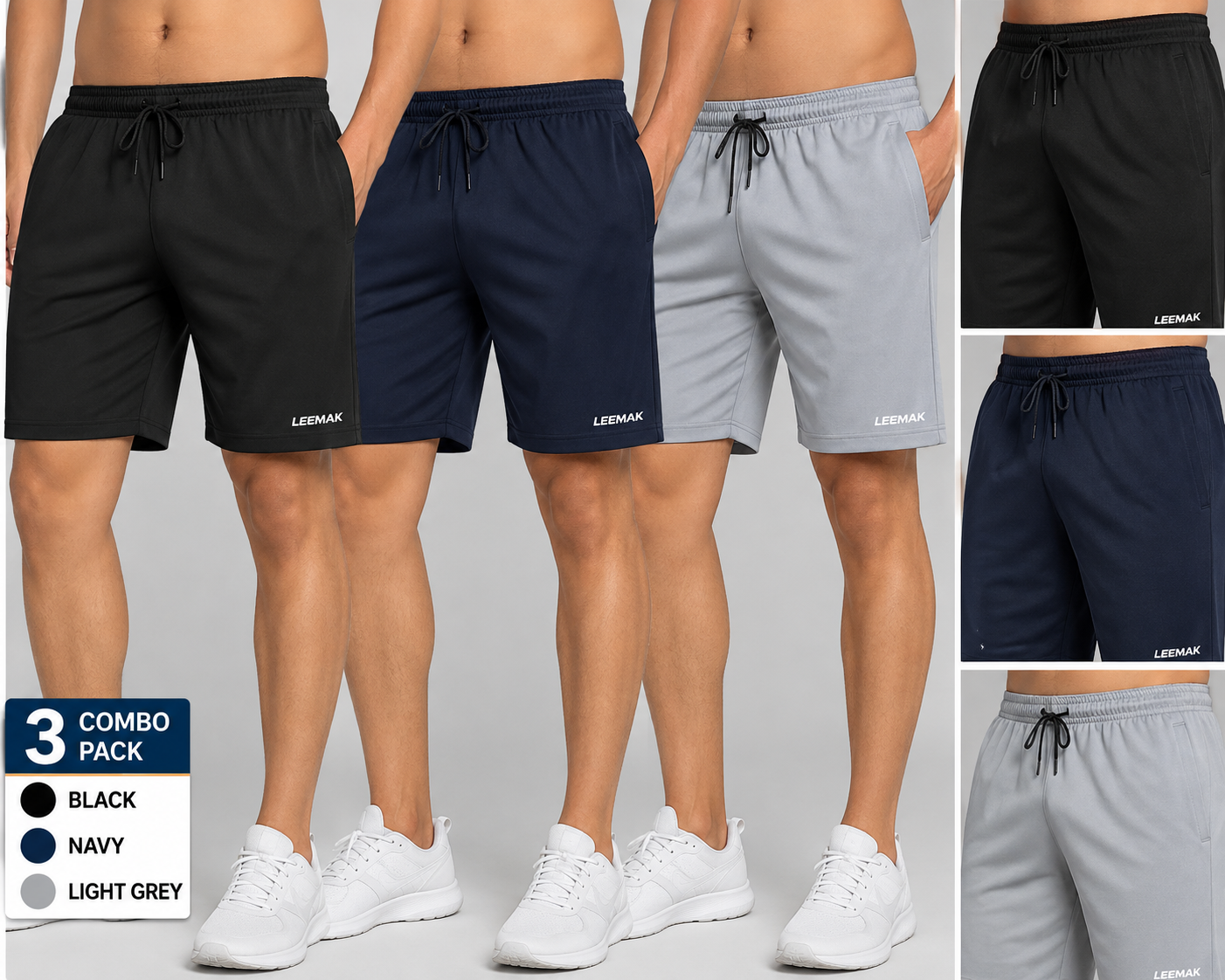 LEEMAK Men’s Regular Fit Shorts Pack of 3