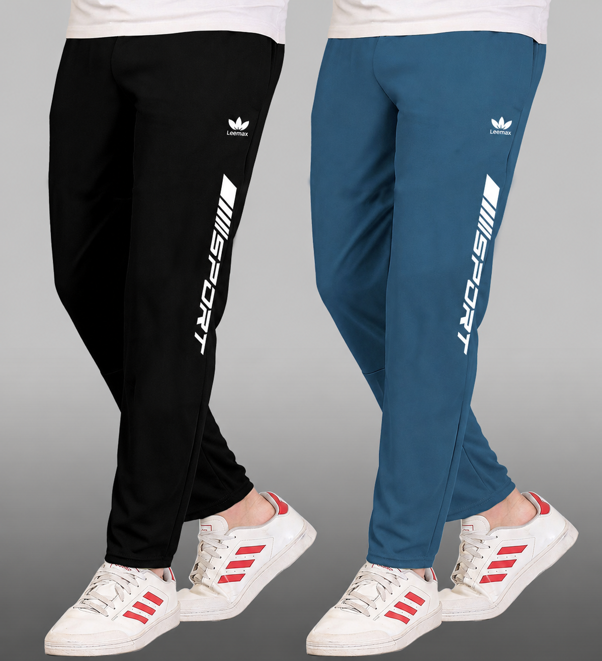 men's lycra Sports track Pants Pack of 2 Black-Light Blue