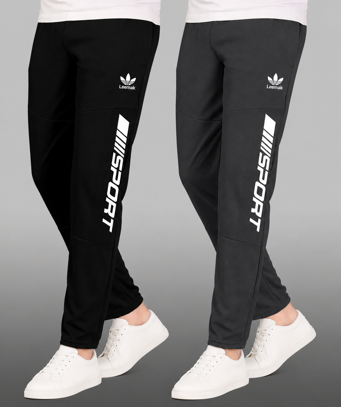 men's lycra Sports track Pants pack of 2 Black-Dark Grey