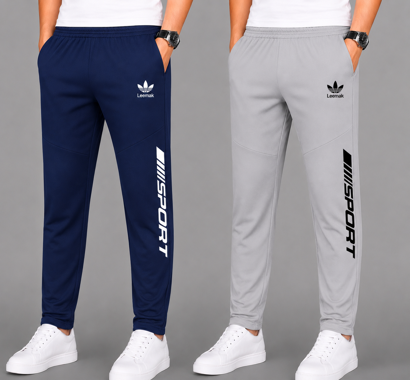 men's lycra Sports track Pants Pack of 2 Blue-Light Grey