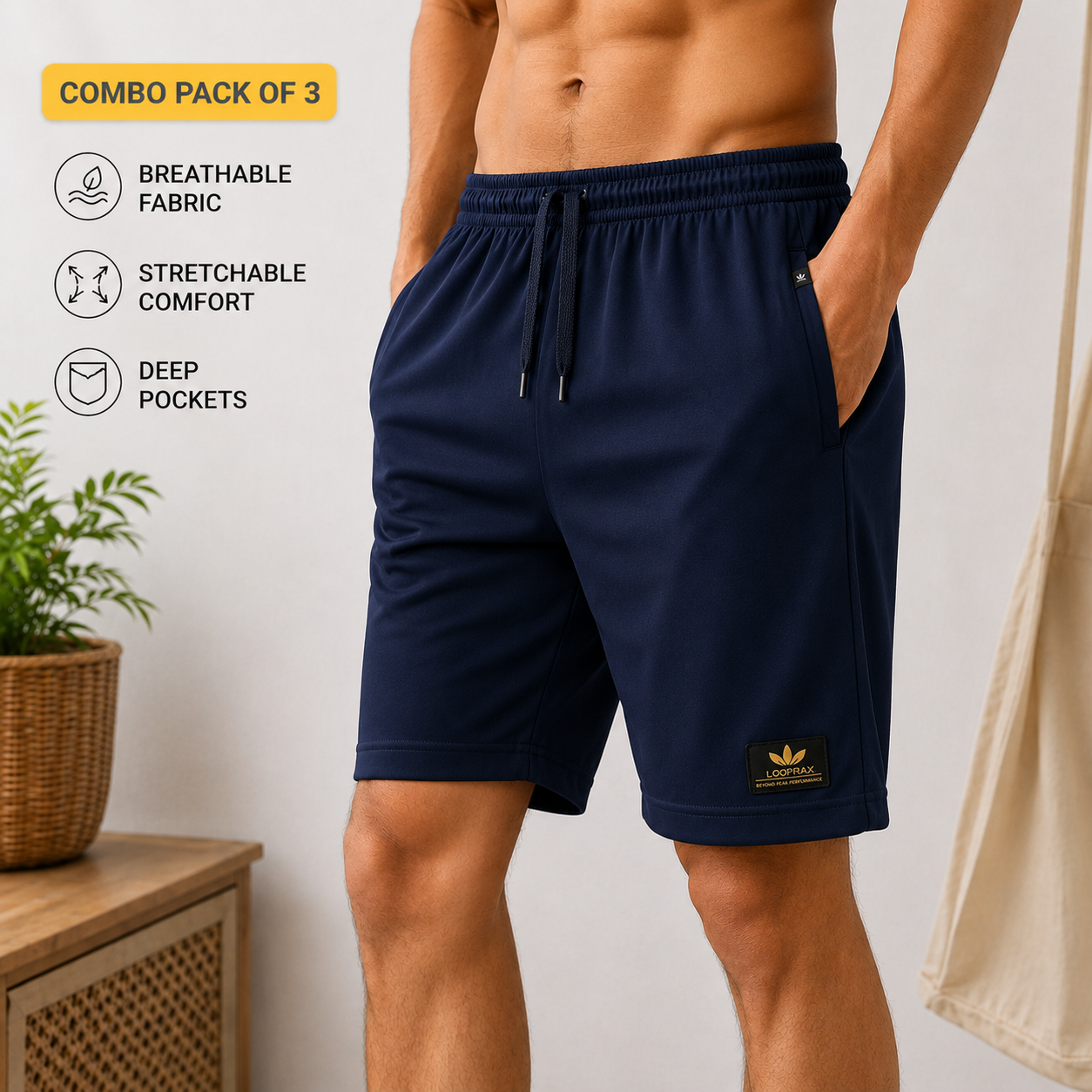 LEEMAK Men’s Regular Fit Shorts Pack of 3