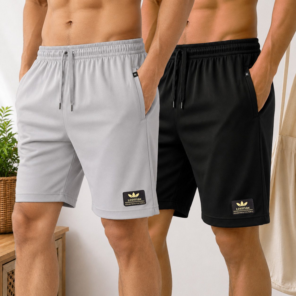 LEEMAK Men Regular Fit Solid Shorts with Side Pockets and Drawstring