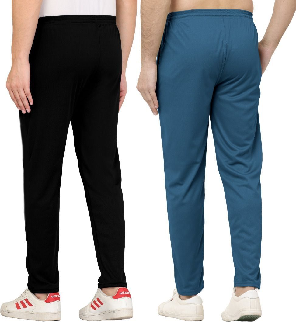 men's lycra Sports track Pants Pack of 2 Black-Light Blue