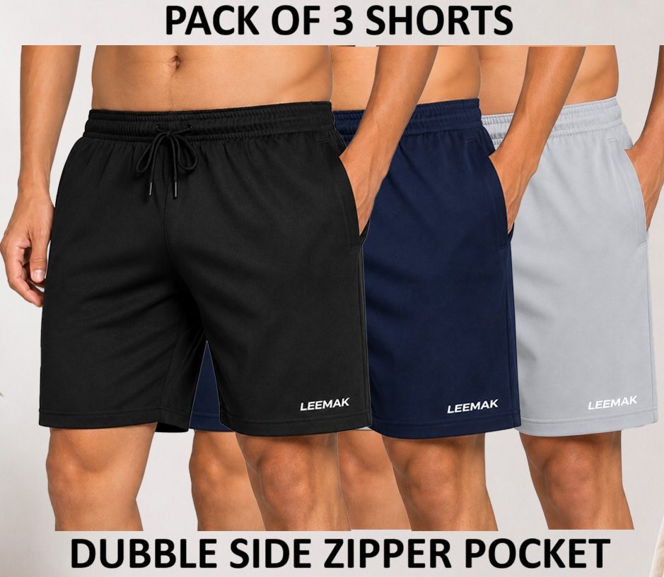 LEEMAK Men’s Regular Fit Shorts Pack of 3