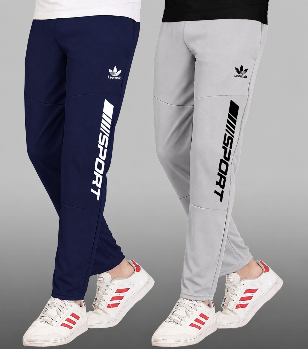 men's lycra Sports track Pants Pack of 2 Blue-Light Grey