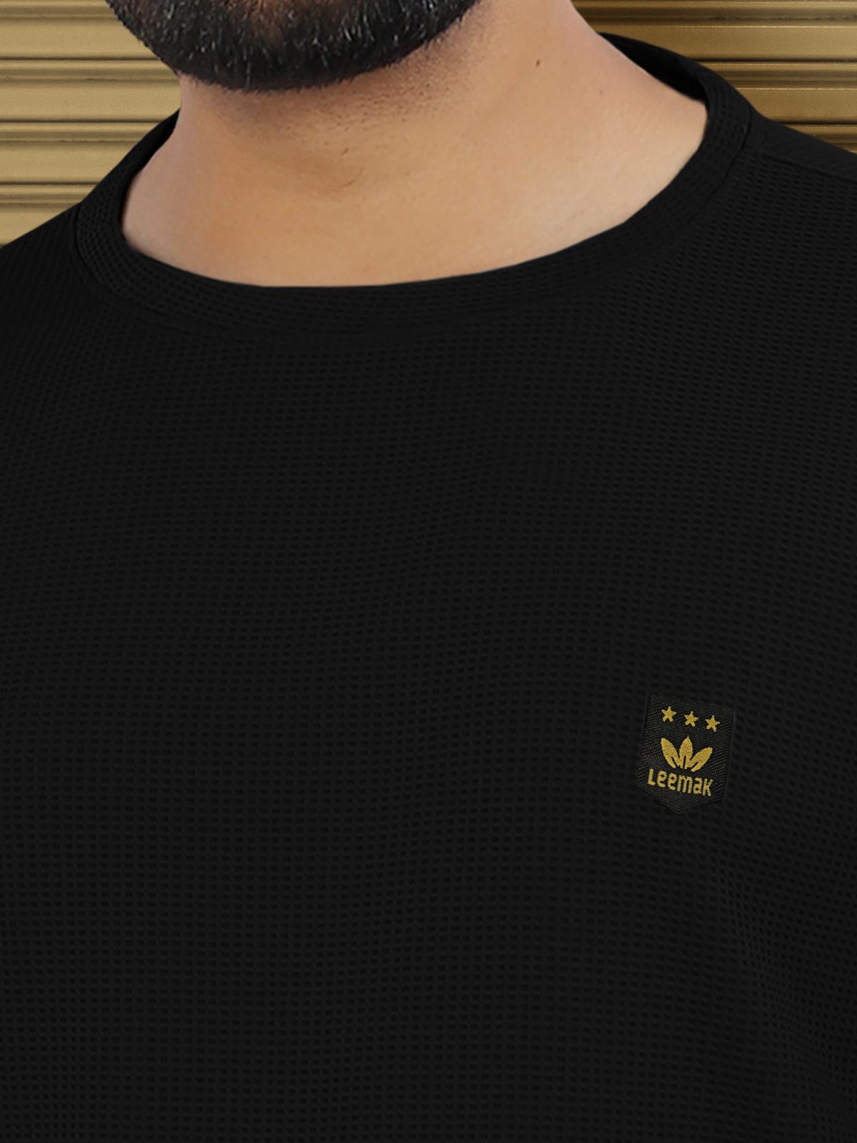 LEEMAK Men's Solid Full Sleeve Round Neck Waffle Texture T-Shirt