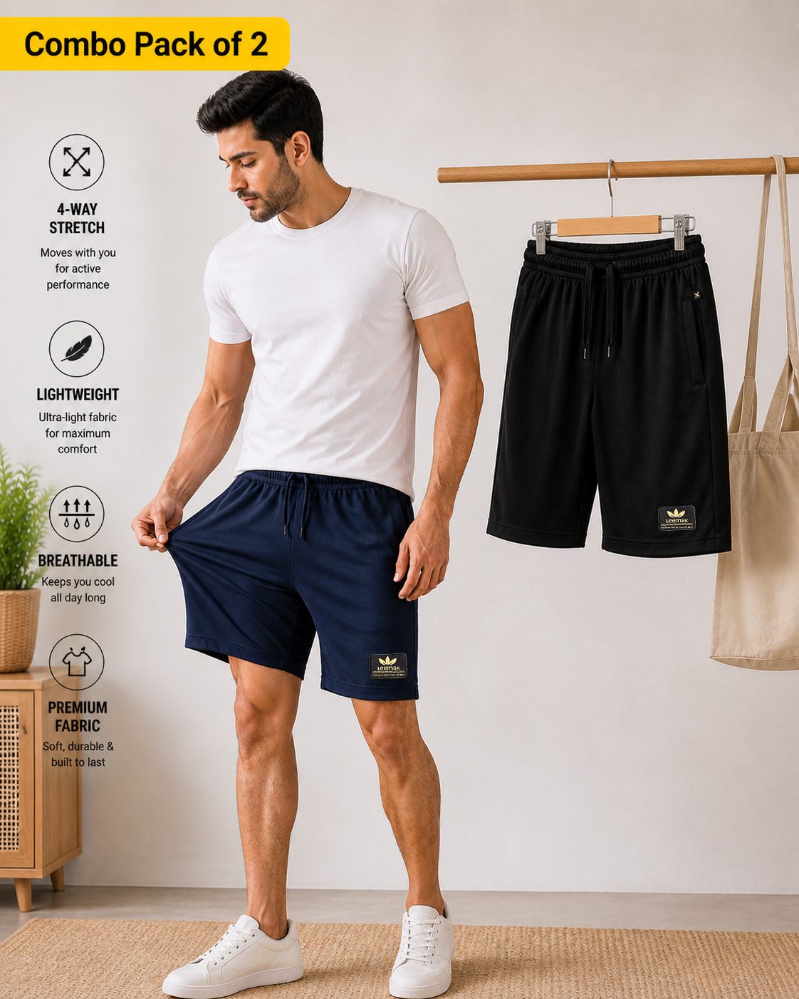 LEEMAK Men’s Regular Fit Shorts Pack of 3