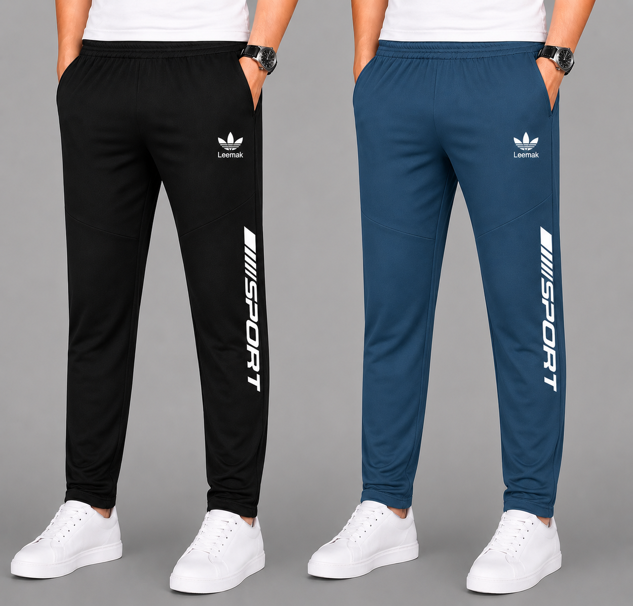 men's lycra Sports track Pants Pack of 2 Black-Light Blue