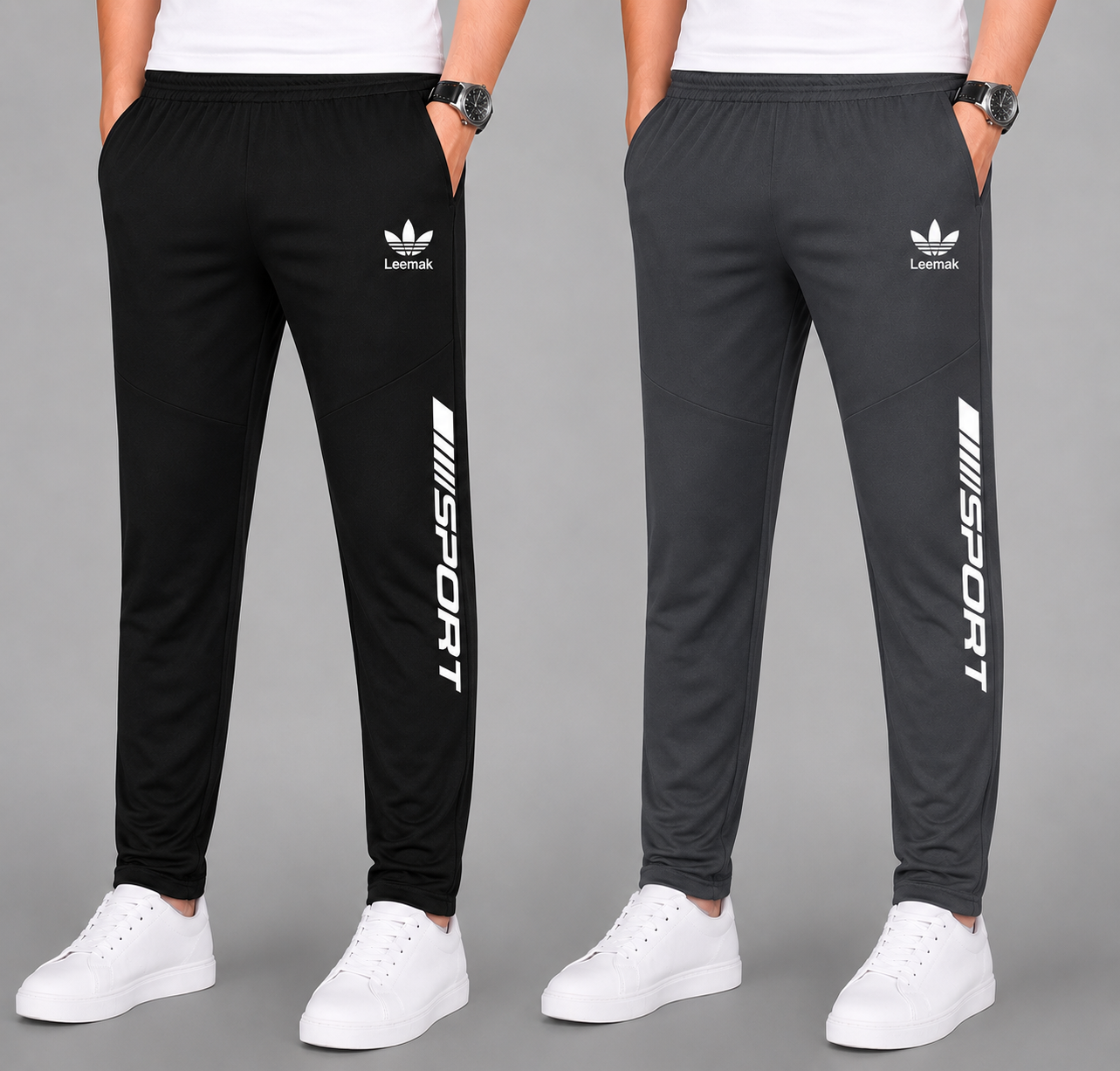 men's lycra Sports track Pants pack of 2 Black-Dark Grey