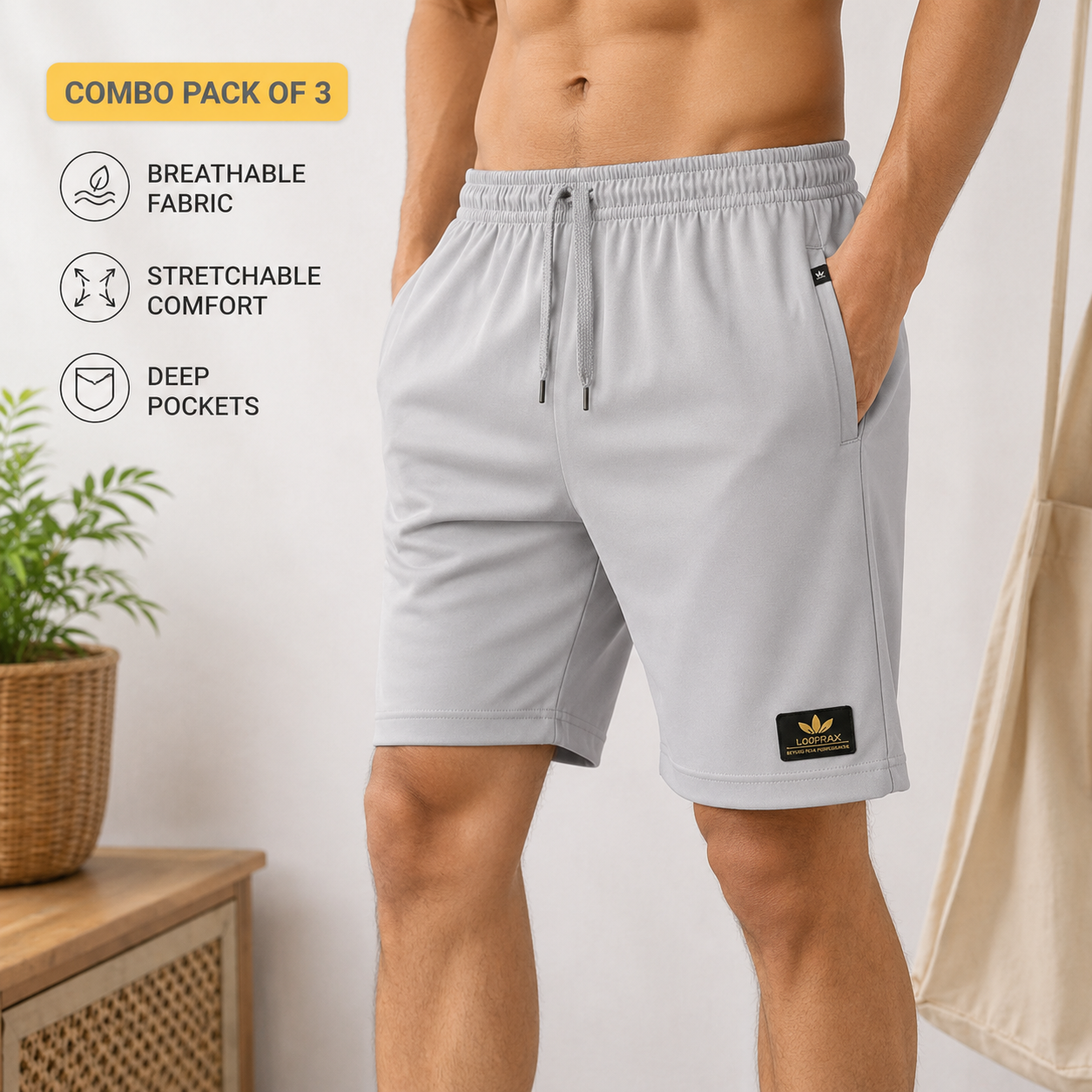 LEEMAK Men Regular Fit Solid Shorts with Side Pockets and Drawstring